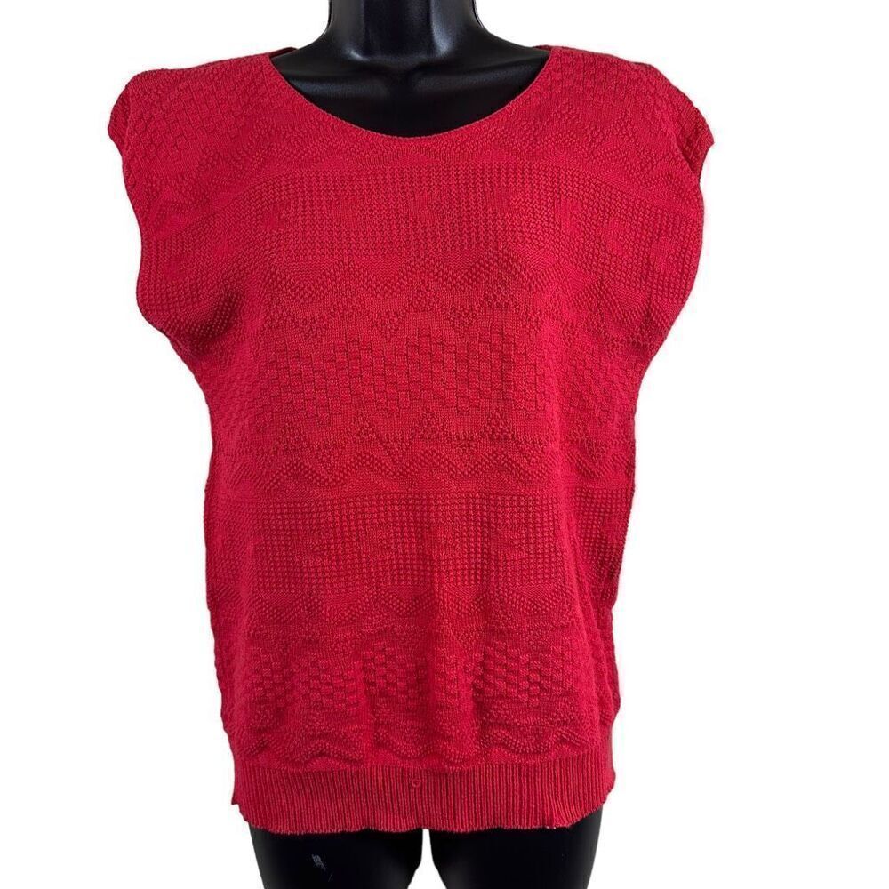 Vintage Village Green 100% cotton Red Knit Sweater Vest Size M